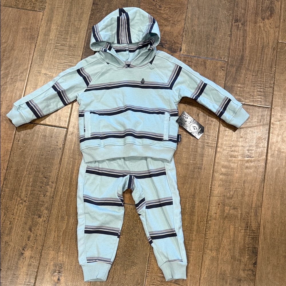 Volcom Blue and Black Striped Hoodie Set